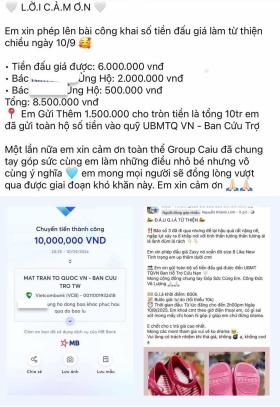 Tiền đấu giá 10 triệu đồng ủng hộ lũ lụt, thực tế chỉ chuyển 100.000 đồng